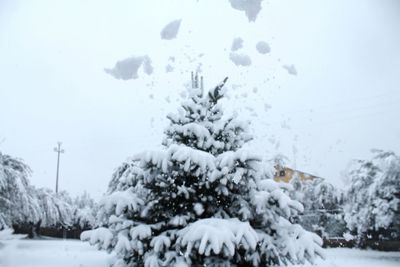 Snow on field against clear sky