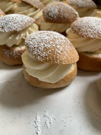 High angle view of dessert on table