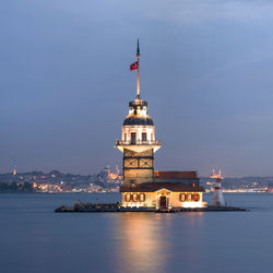 Lighthouse by sea against sky