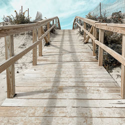 Empty wooden footbridge