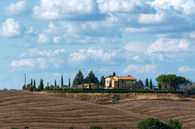 Scenic view of agricultural field against sky