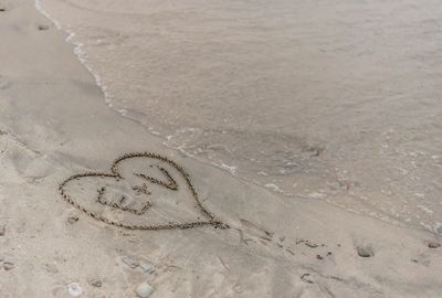 High angle view of heart shape on beach