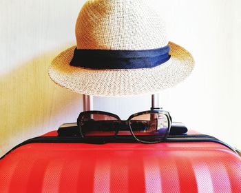 Close-up of sunglasses on hat