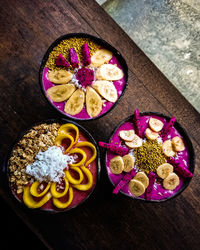 High angle view of breakfast on table