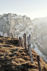 Scenic view of snowcapped mountains against sky