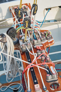 Close-up of rope tied to bollard