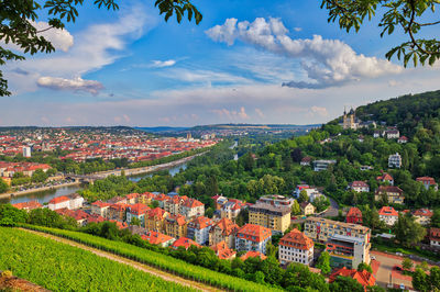 High angle view of townscape against sky