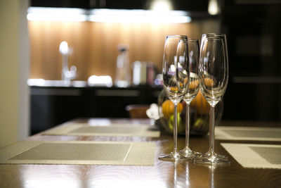 Wine glasses on table in restaurant