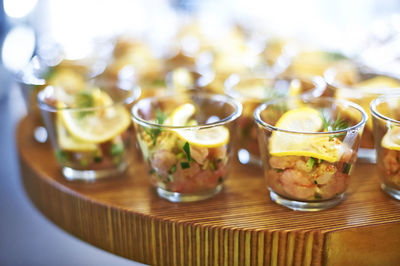 Close-up of drink served on table