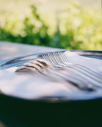 Close-up of empty plate on table