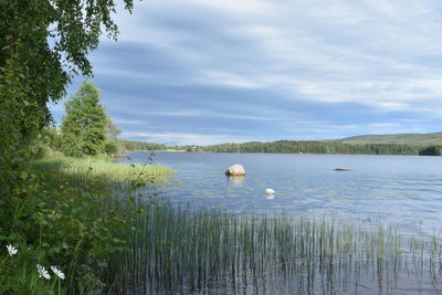 Scenic view of lake against sky