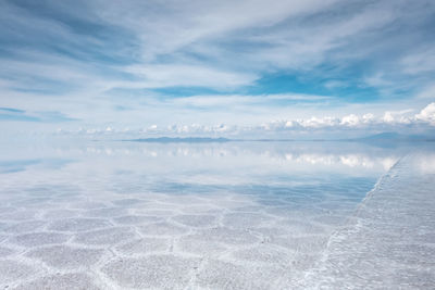 Scenic view of sea against blue sky