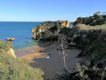 High angle view of sea against clear sky