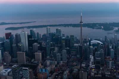 High angle view of buildings in city