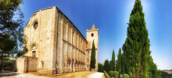 Trees by santa maria della rocca against sky