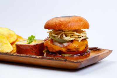 Close-up of burger in plate