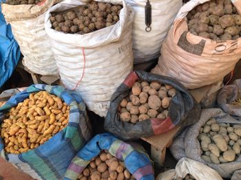 High angle view of potatoes for sale at market
