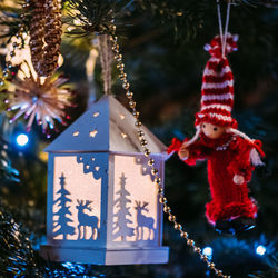 Close-up of christmas decoration hanging on tree