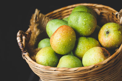High angle view of fruits in basket