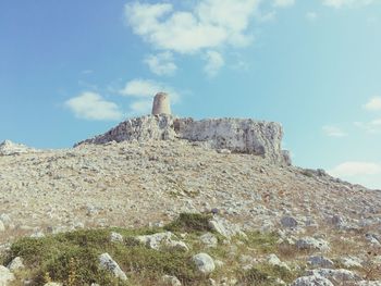 Low angle view of old ruins against sky