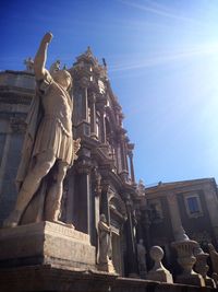 Low angle view of church against blue sky