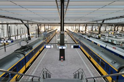 High angle view of railroad station platform