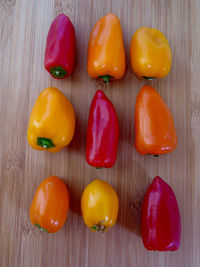 High angle view of multi colored objects on table