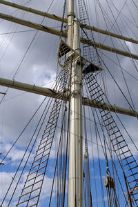 Low angle view of sailboat mast against sky