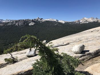 Scenic view of rocky mountains against clear sky