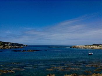 Scenic view of sea against blue sky