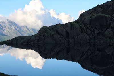 Scenic view of mountains against cloudy sky