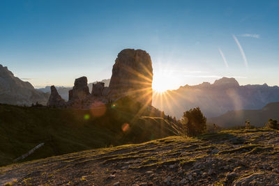 Scenic view of mountain against sky during sunset