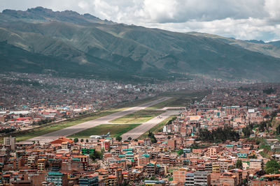 High angle shot of townscape against sky