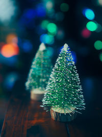 Close-up of christmas tree decoration on table