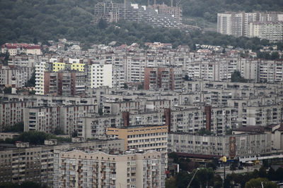 High angle view of buildings in city