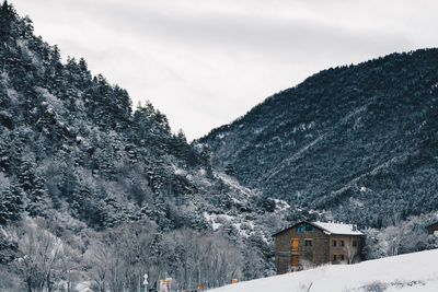 Scenic view of snow covered mountains against sky