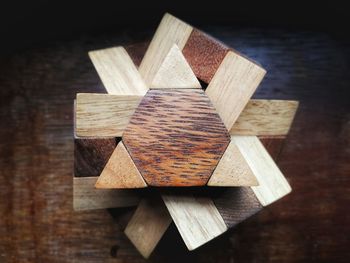 Close-up of wooden block on table