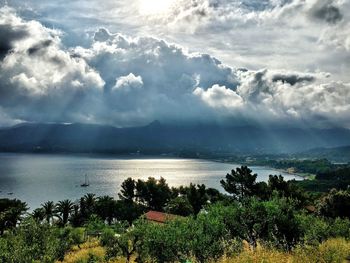 Scenic view of sea against cloudy sky