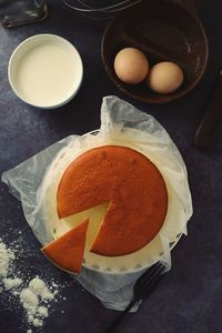 High angle view of bread in plate on table