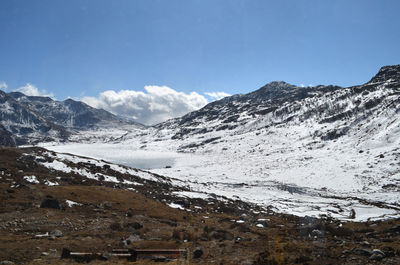 Scenic view of snowcapped mountains against sky