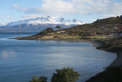 Scenic view of snowcapped mountains against sky