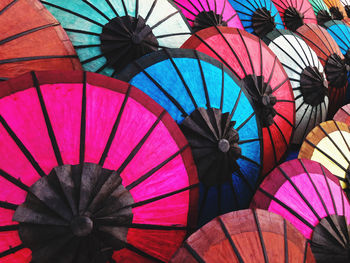 Low angle view of multi colored umbrella