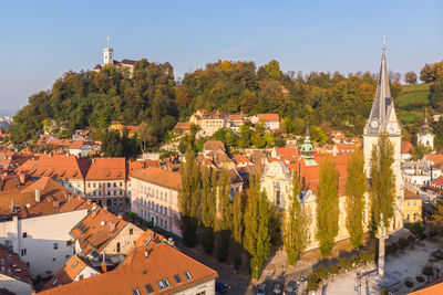 High angle view of townscape against sky