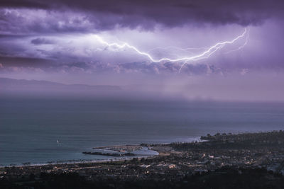 Scenic view of sea against storm clouds