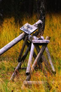 Close-up of metallic structure on field