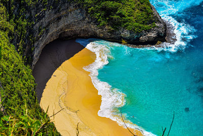 High angle view of rock on beach