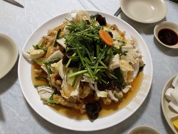 High angle view of meal served in plate