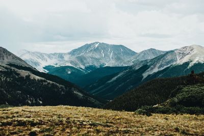 Scenic view of snowcapped mountains against sky