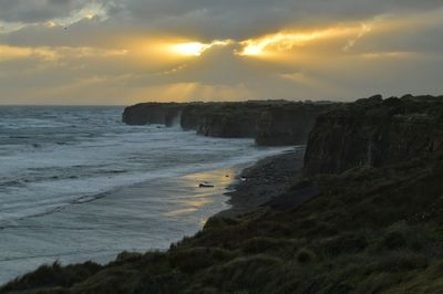 Scenic view of sea at sunset