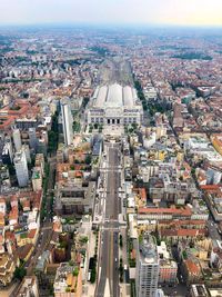 High angle view of city street of milan